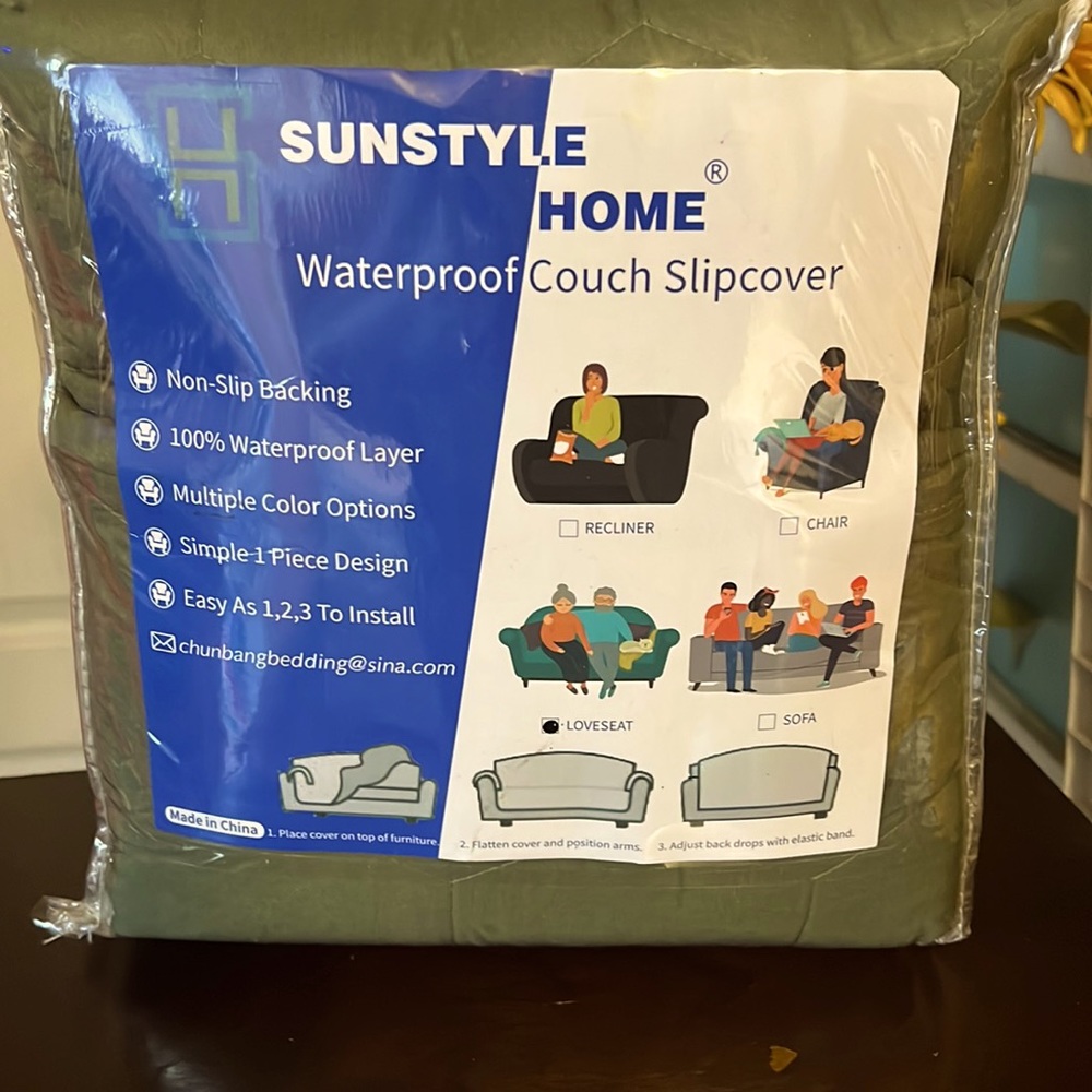 NEW SunStyle Home Dark  green Loveseat Waterproof Couch Cover Dogs Pets Kids